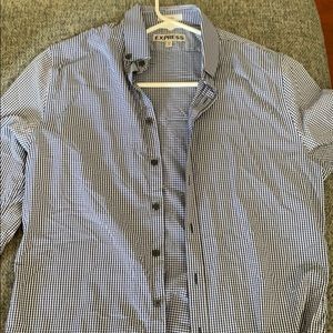Express fitted blue/white button down shirt